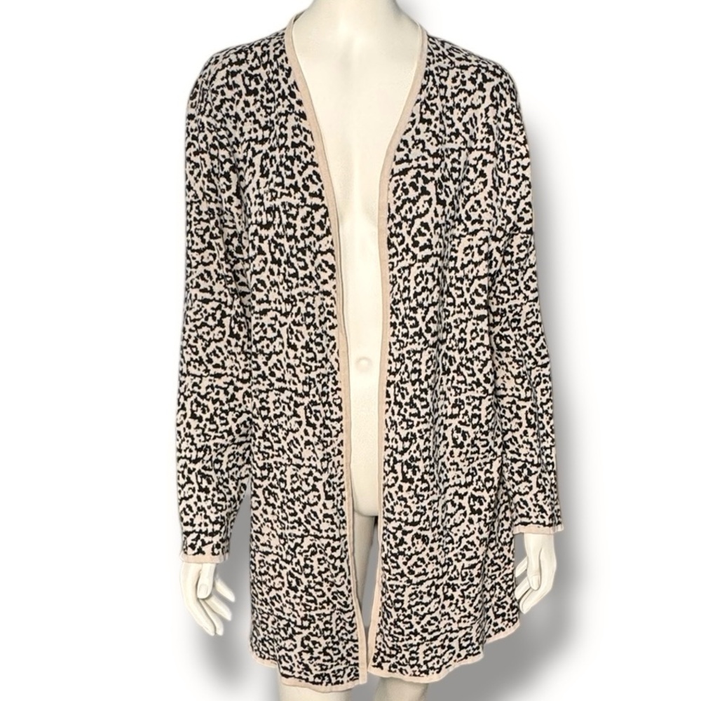 JM Collection Serena Abstract Flyaway Tan & Black Open Cardigan Sweater Size XXL